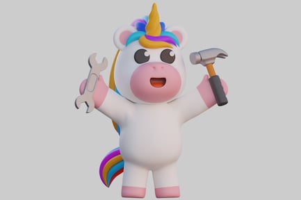 Preview: Cartoon unicorn holding a wrench and a hammer