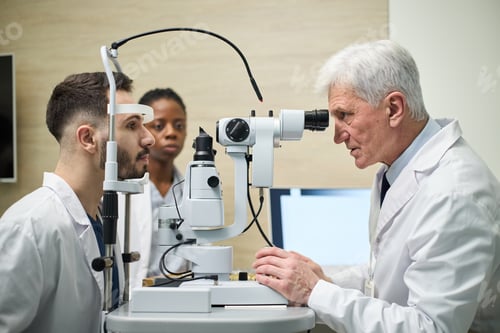 Preview: Elderly Professional Demonstrating Medical Equipment Usage