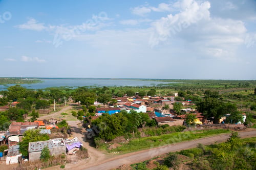 Preview: Aerial view of Indian agricultural fields and village