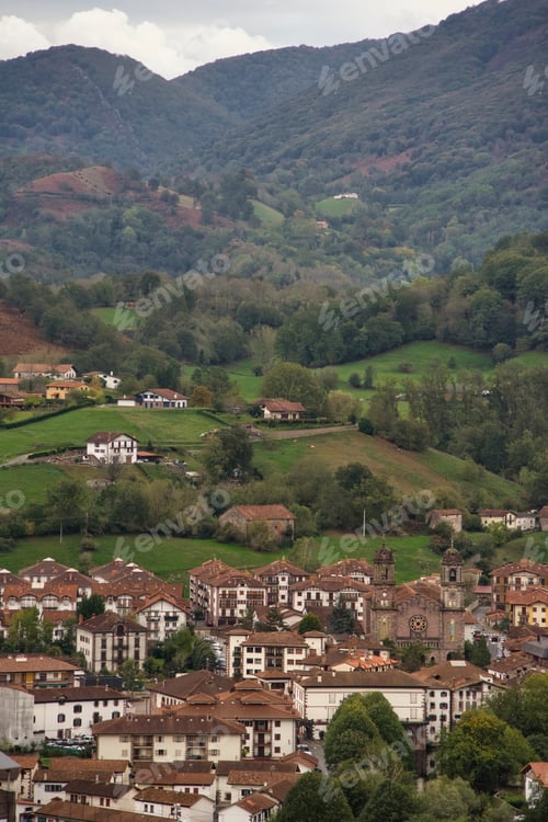 Preview: Panoramic view of the Baztan Valley in Navarre, Spain.