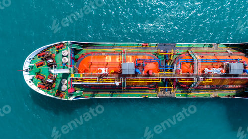 Preview: Aerial top view of oil tanker ship at sea, Crude oil tanker industrial, Oil tanker import export.