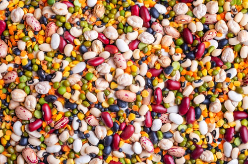 Preview: Mixed color pulses - legumes on a white background.