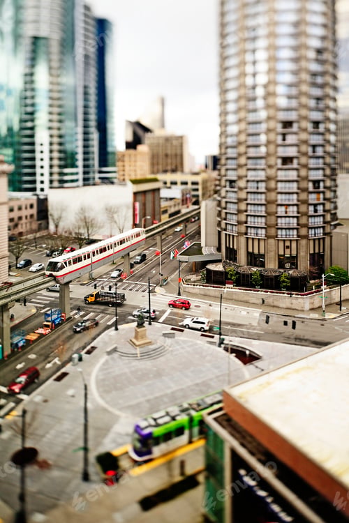 Preview: Monorail in Seattle cityscape, Washington, United States