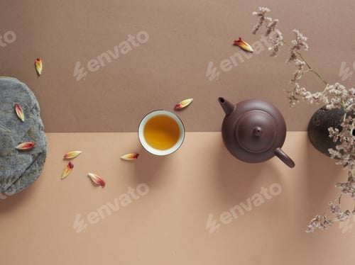 Preview: Teapot near dried flowers and cup