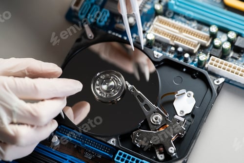Preview: a Disassembled hard drive in the service center, fixing the problem with storage