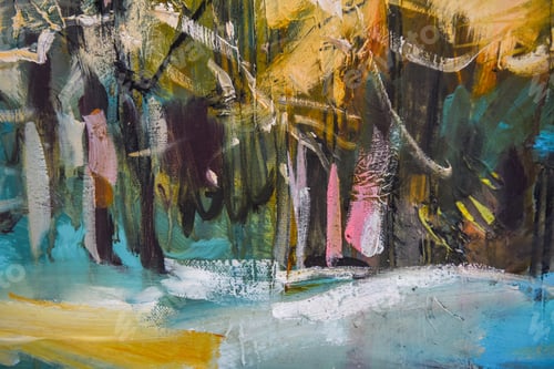 Preview: Close up detail of brushstrokes in acrylic and oil paint on an artist's palette.