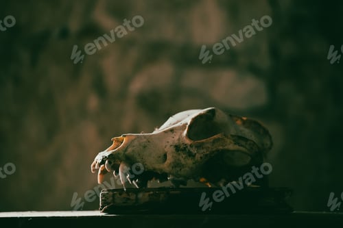 Preview: Scary grunge dog skull wallpaper. Halloween background.