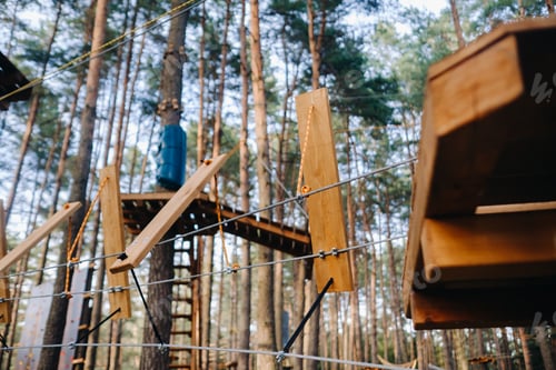 Preview: Elements of a rope town in the park. An empty rope town in the forest
