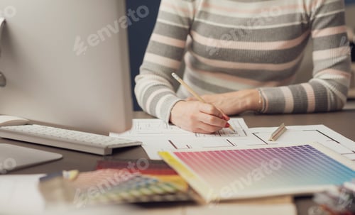 Preview: Professional interior designer working in the office