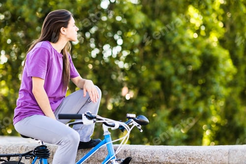 Preview: Bicycle sustainability, healthy lifestyle for mental health wellness. latin uruguayan mid woman