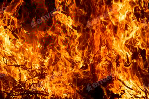Preview: Intense fire flames with black background and space for text