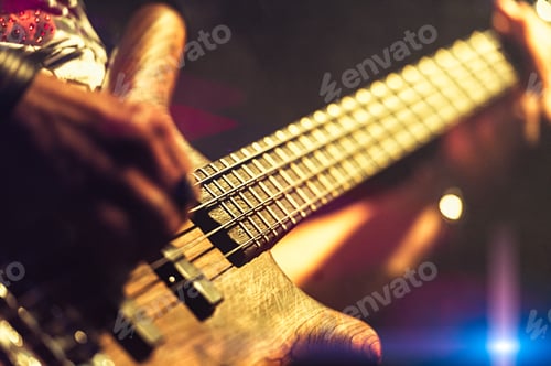 Preview: Bassist pop rock during a performance at a concert