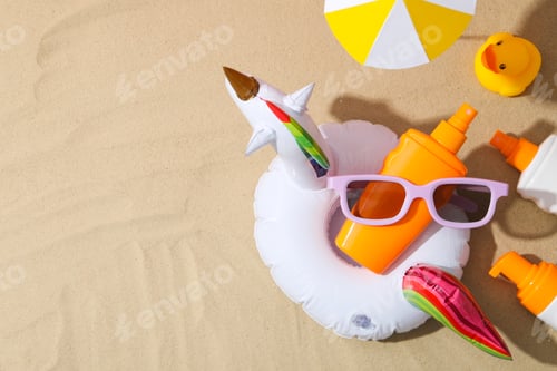 Preview: Concept of summer skin care accessories, space for text
