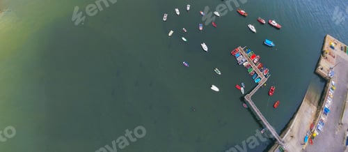 Preview: Aerial shot of boats on the water in Galicia, Spain