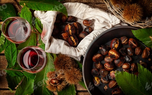 Preview: Roasted chestnuts in iron skillet