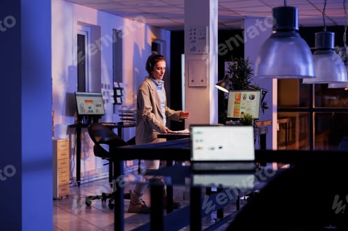 Preview: Corporate employee listening music in startup office