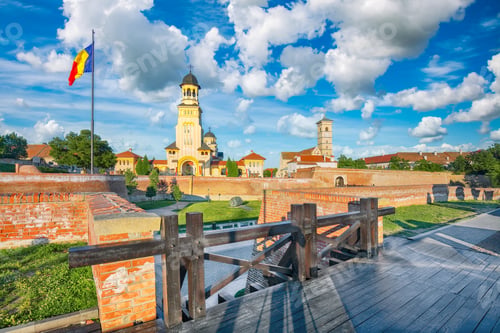 Preview: cityscape of Coronation Orthodox and Roman Catholic cathedrals in fortified Alba Carolina Fortres