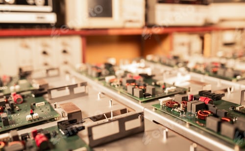Preview: Microcircuits and components lie on metal plates