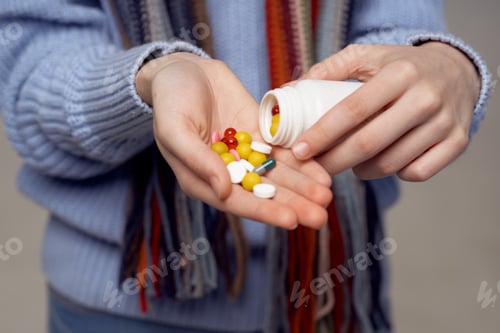 Preview: Person Holding Pills with Bottle, Health and Wellness