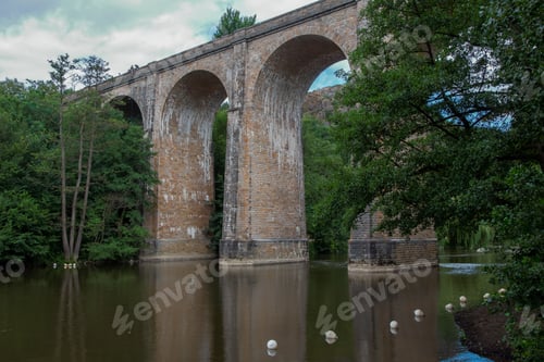 Preview: Low-angle shot of the Bridge and Orne River, Clecy, Swiss Normandy, Normandy, France