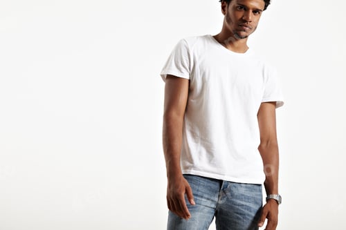 Preview: Dark skinned male presenting simple white t-shirt