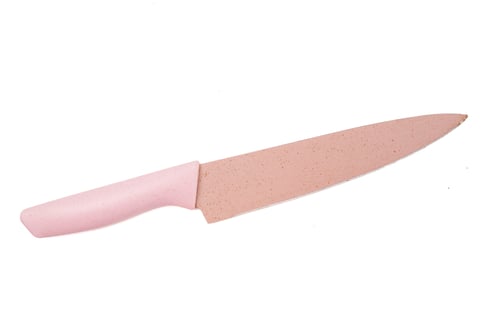 Preview: A pink knife symbolizing culinary tools, kitchen work, or cooking, on isolated white background.