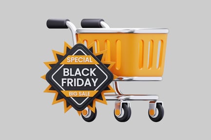 Preview: A Yellow Shopping Cart With A Black Friday Sale Sign