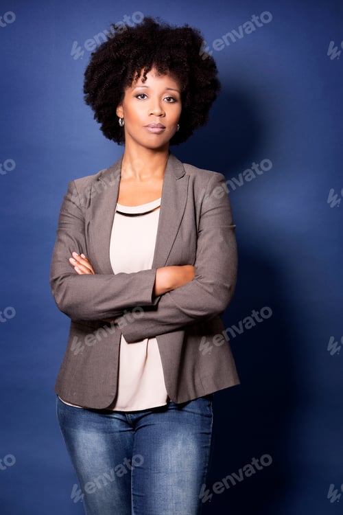 Preview: black casual woman on blue background