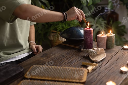 Preview: concept of yoga and meditation with aroma sticks and candles