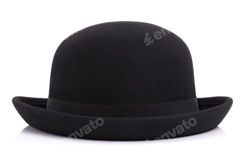 Preview: Black Bowler Hat with Ribbon on White Background