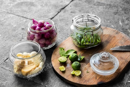 Preview: Pickled Onions, Ginger, and Limes Preserved in Jars