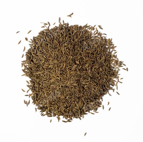 Preview: Top view of a pile of caraway Persian cumin spice isolated on a white background