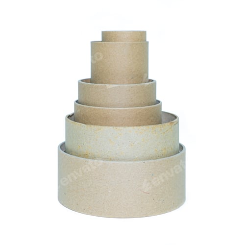 Preview: Paper tube cores, tissues isolated on white background, in industry manufacturing plant factory.