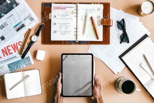 Preview: Tablet on a desk flatlay