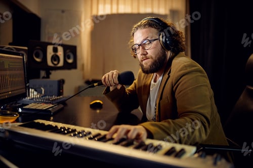 Preview: Sound engineer holds microphone, recording studio