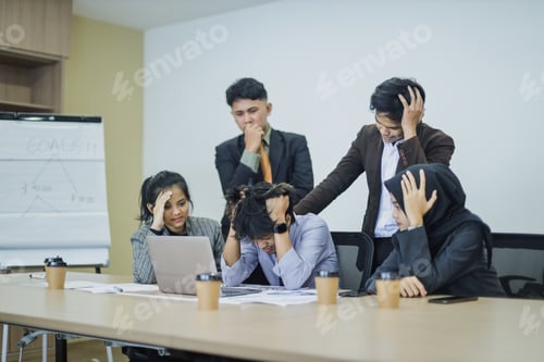 Preview: Frustrated upset multiracial business team people