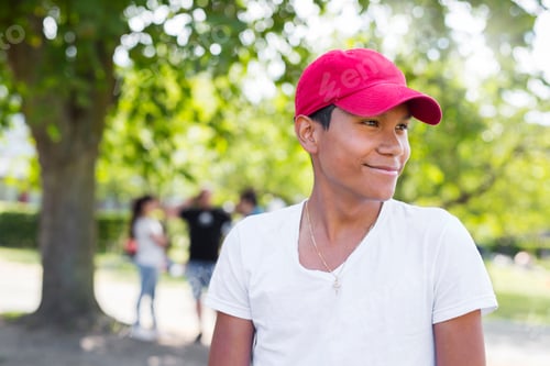 Preview: Portrait of teenage boy (14-15) in park