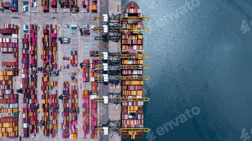 Preview: Aerial view container cargo ship freight shipping international, Global business freight shipping