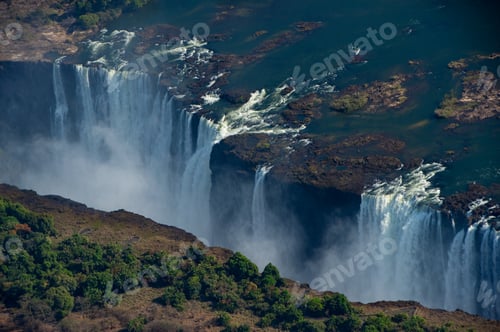 Preview: Aerial View of Majestic Victoria Falls Cascading Into the Zambezi Gorge
