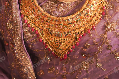 Preview: Stunning golden necklace with intricate design and rubies