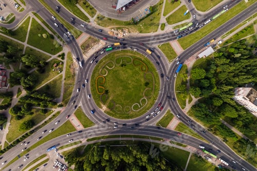 Preview: aerial view of road interchange or highway intersection. Junction network of transportation