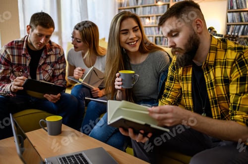 Preview: Group of students studying at home for their exam