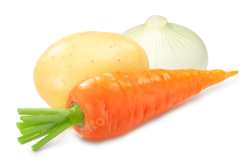 Preview: Whole washed carrot with potato and onion isolated