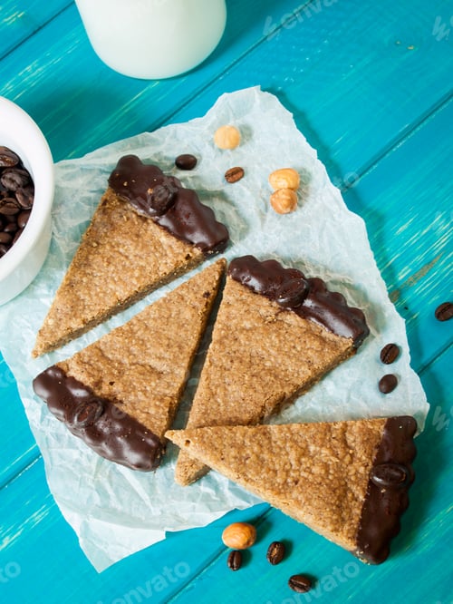Coffee Flavored Biscotti On Teal Wooden Background