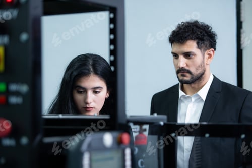 Preview: Businessperson of factory industry inspection and testing of robots arm for use in large-scale