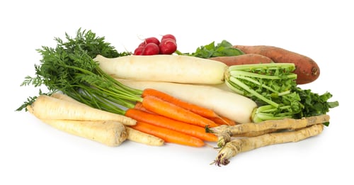 Preview: Many different root vegetables isolated on white