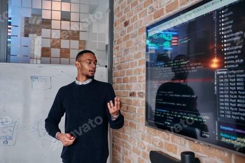 Preview: African American businessman delivers a compelling presentation of his business strategy to his