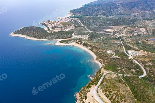 Preview: Aerial view of the turquoise sea near Thassos, Greece.