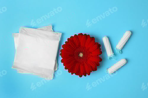Preview: Feminine Hygiene Products with Red Flower on Blue