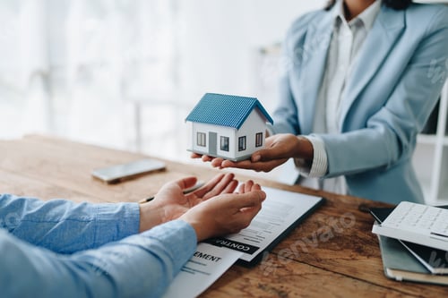 Preview: Female African american Real estate company to buy houses and land are delivering keys and houses